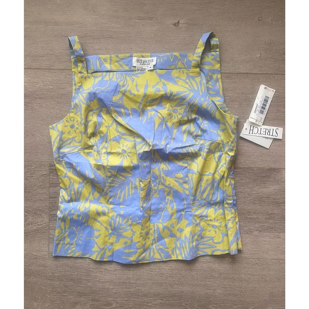 NWT Due per Due Collection Size 4 Blue & Yellow Floral Square Neck Tank